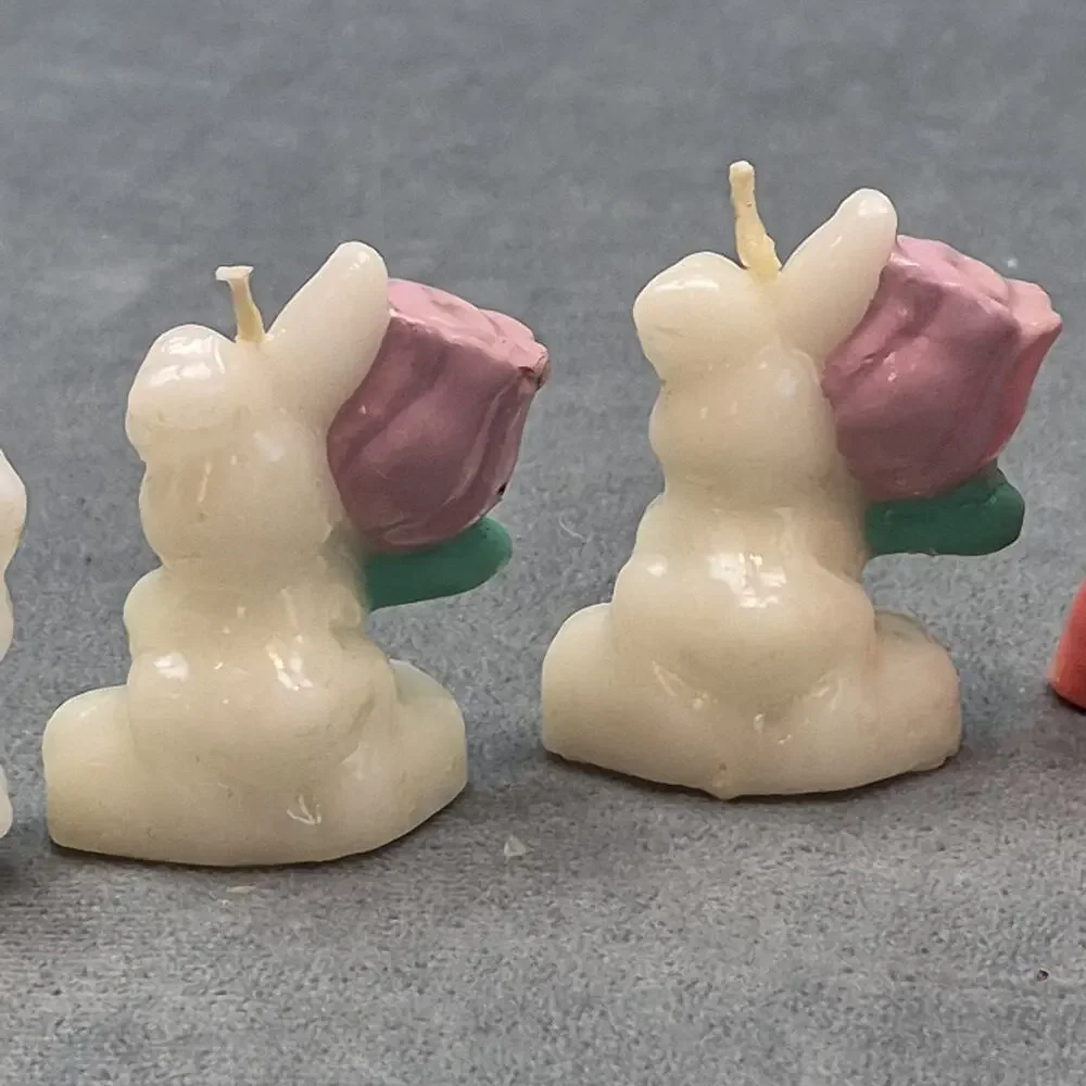 RUSS Lot of 6 Vintage Easter Bunny Wax Mini Candles Unused 2